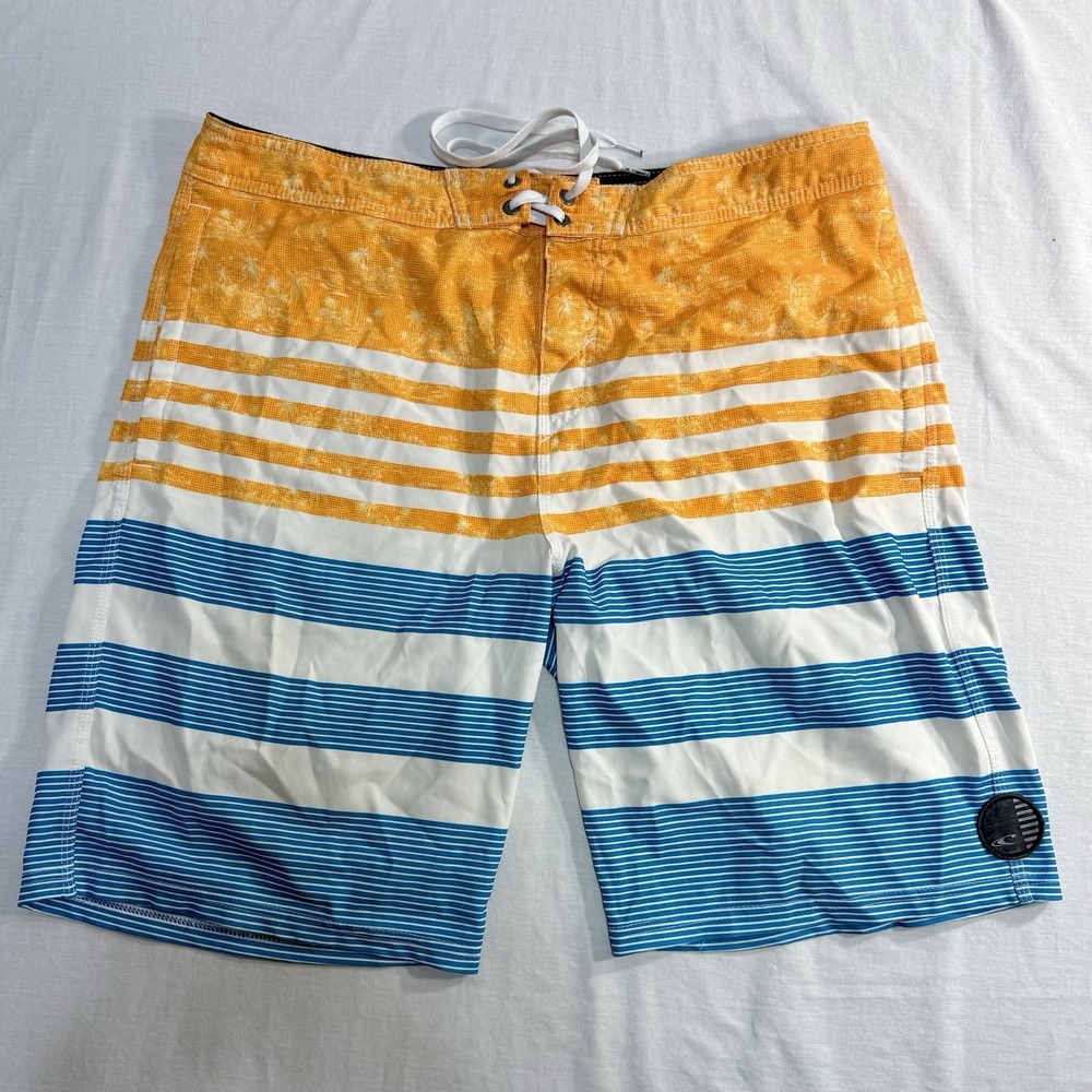 O'Neill Mens Board Shorts Orange Blue White Surf Trunks Size‎ 32 Inseam 10.5"